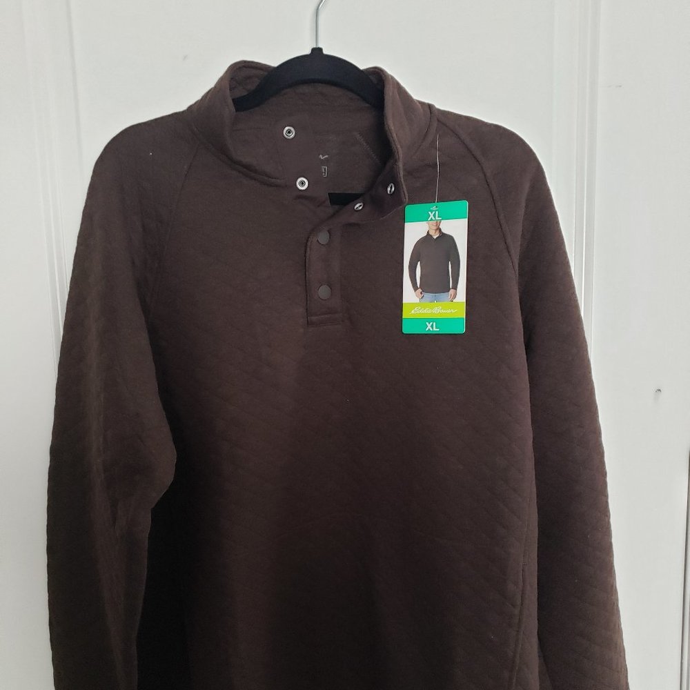 EDDIE BAUER Mens 1/4 Snap Brown Quilted Pullover Size XL